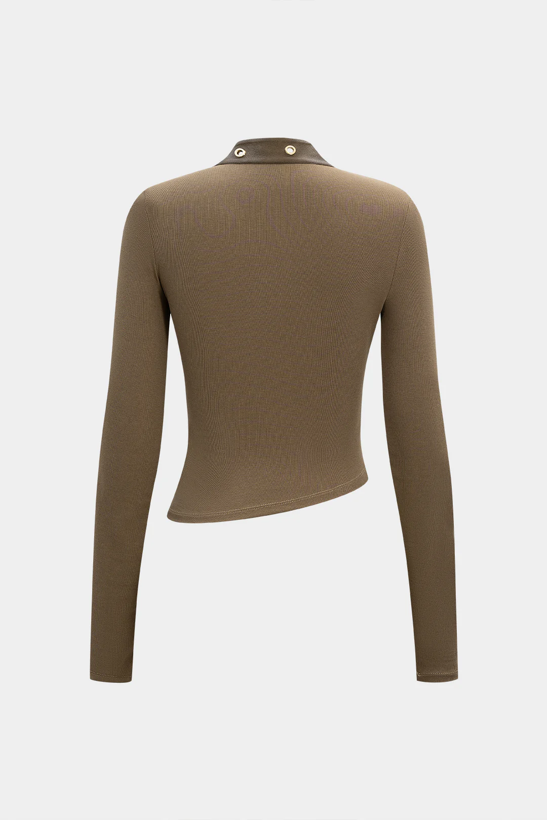 Faux Leather Metallic Asymmetrical Long-Sleeve Top Back